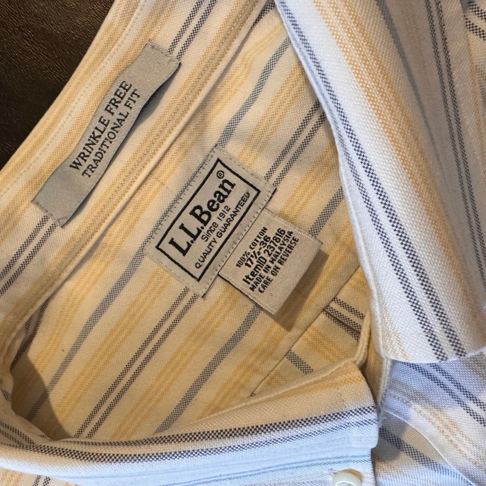 LL Bean Wrinkle Free Traditional Striped Button Down Shirt 17 1/2 36 Classic Dad - Picture 8 of 9
